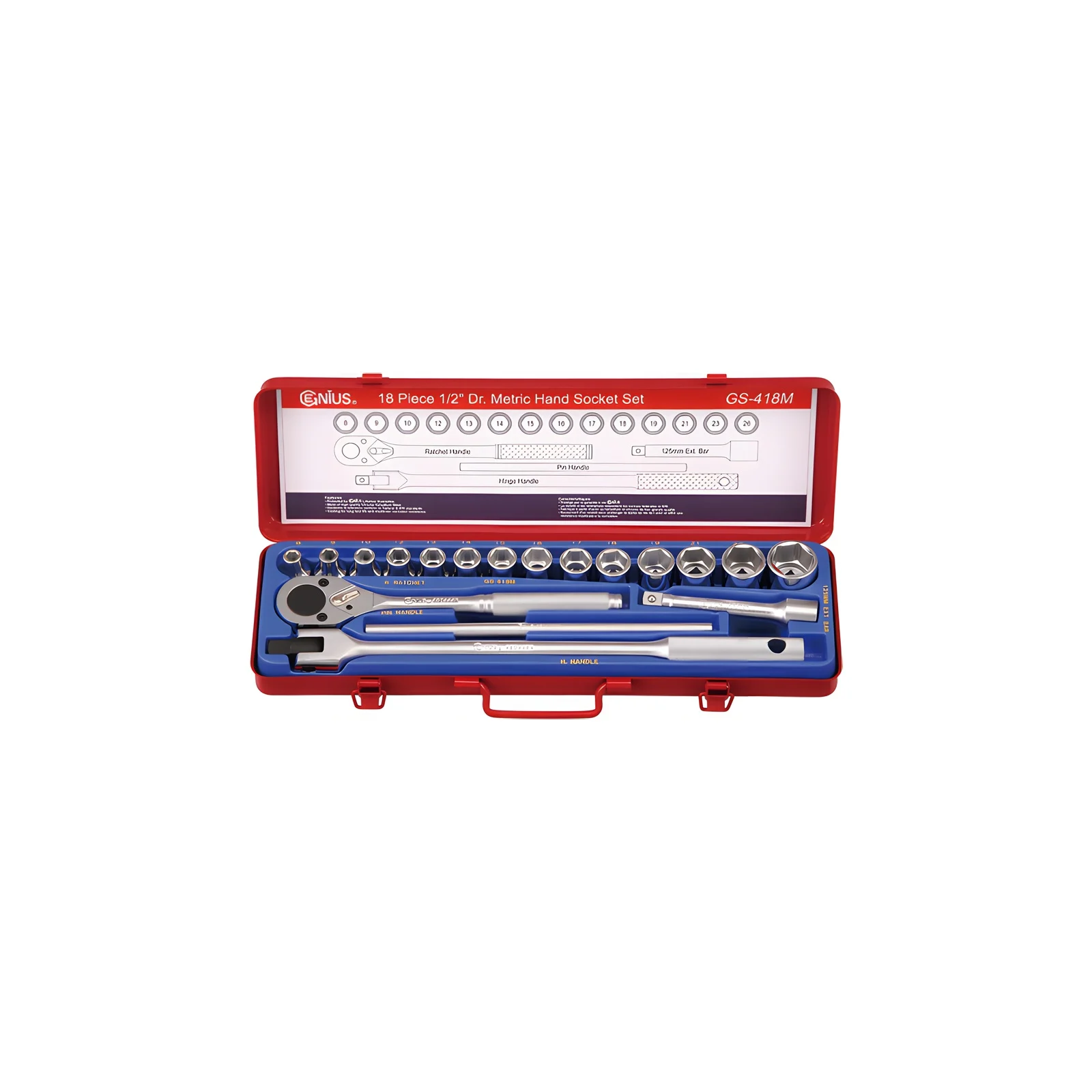 Genius GS-418M MET Socket Set (18 pieces) 8mm to 26mm x 1/2" Dr.