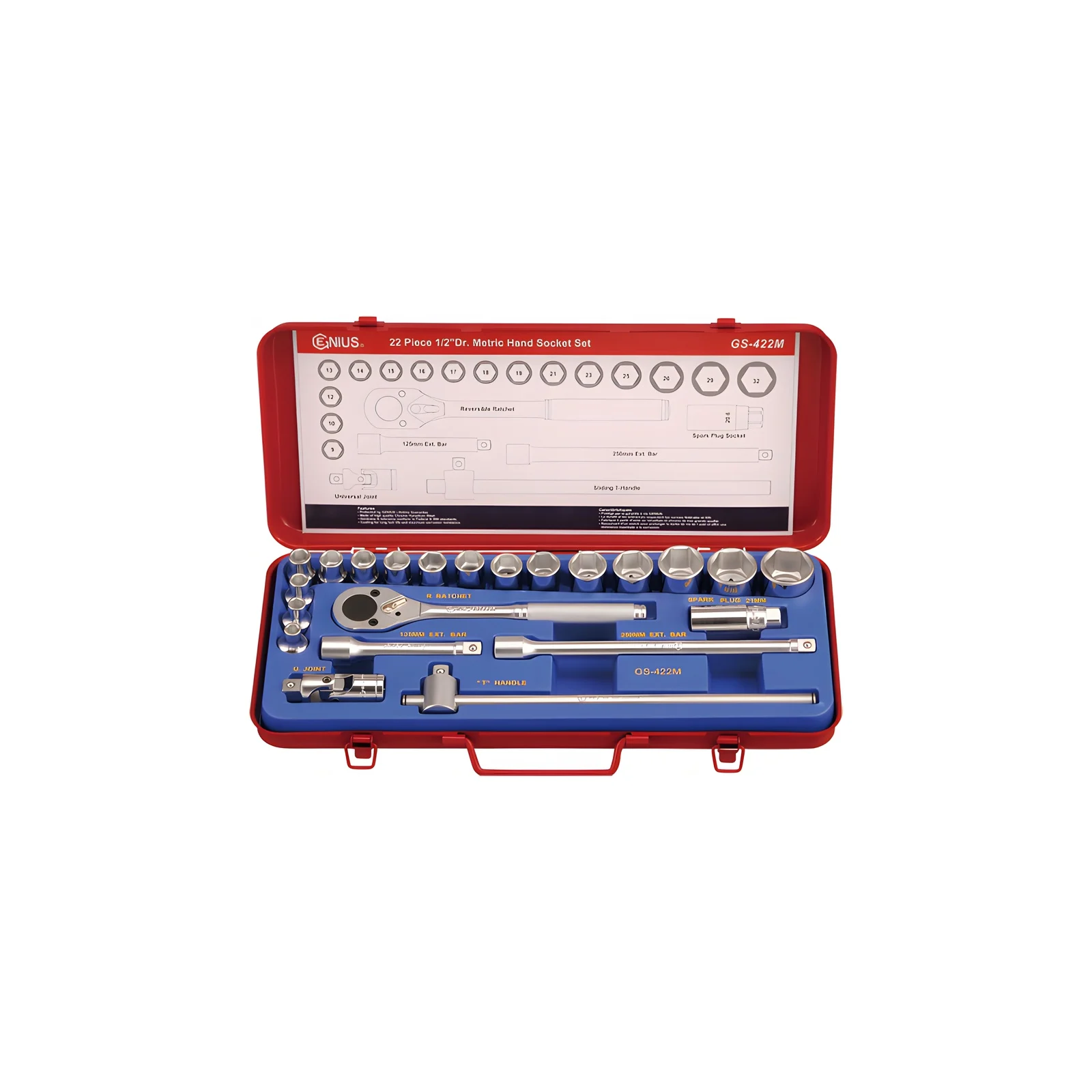 Genius GS-422M Metric Socket Set 1/2" Dr. 9mm to 32mm 22 Pieces