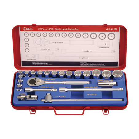 Genius GS-422M Metric Socket Set 1/2" Dr. 9mm to 32mm 22 Pieces