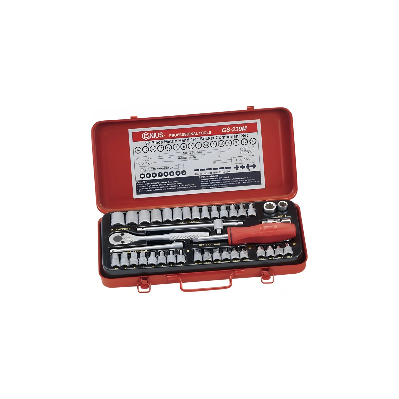 Genius GS-239M Metric Socket Set 1/4" Dr. 39 Pieces