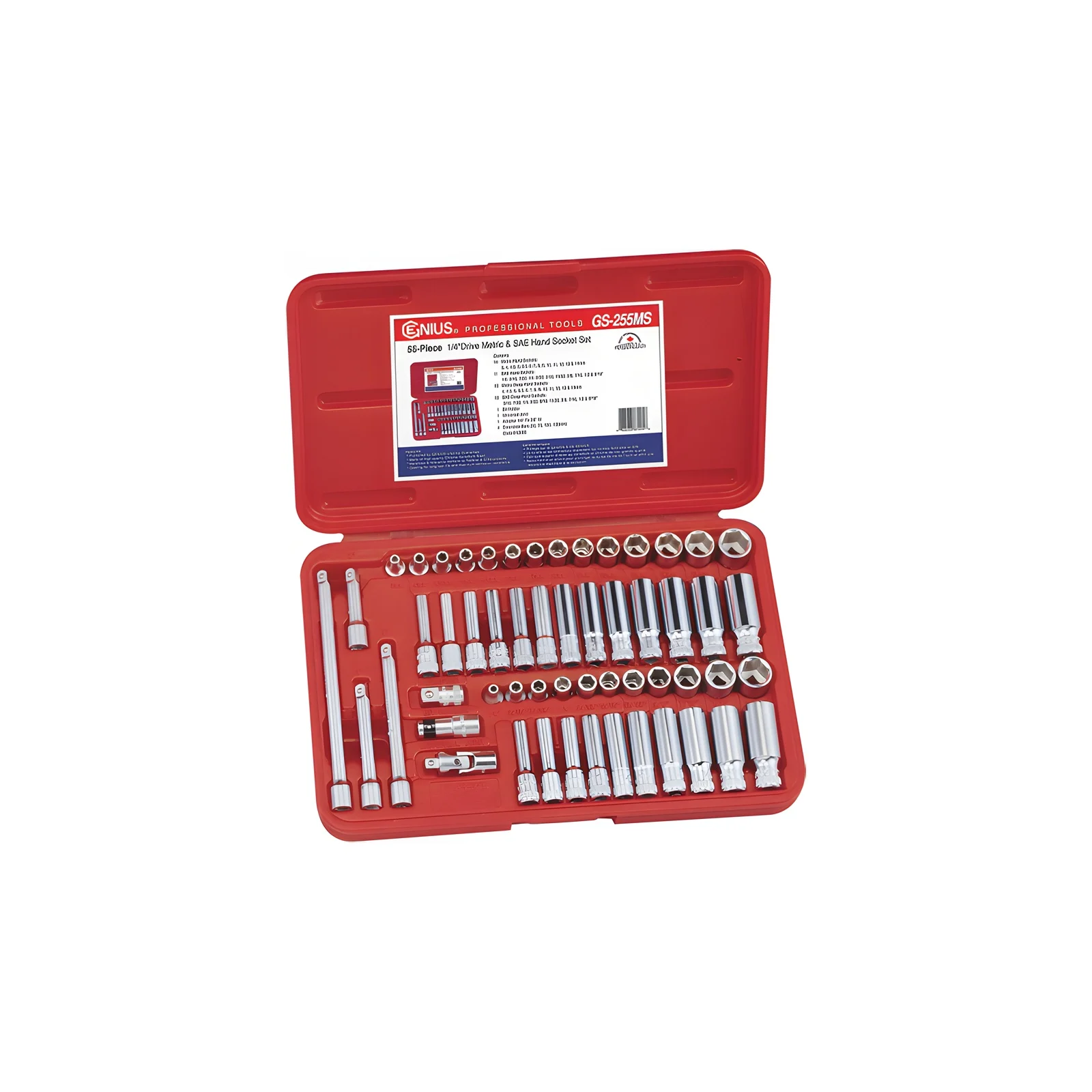 Genius GS-255MS MET & SAE Socket Set (55 pieces) 1/4" Dr.