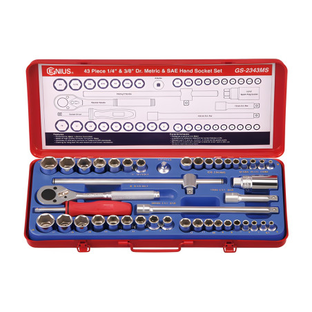 Genius GS-2343MS MET & SAE Socket Set (43 pieces) 1/4" & 3/8" Dr.