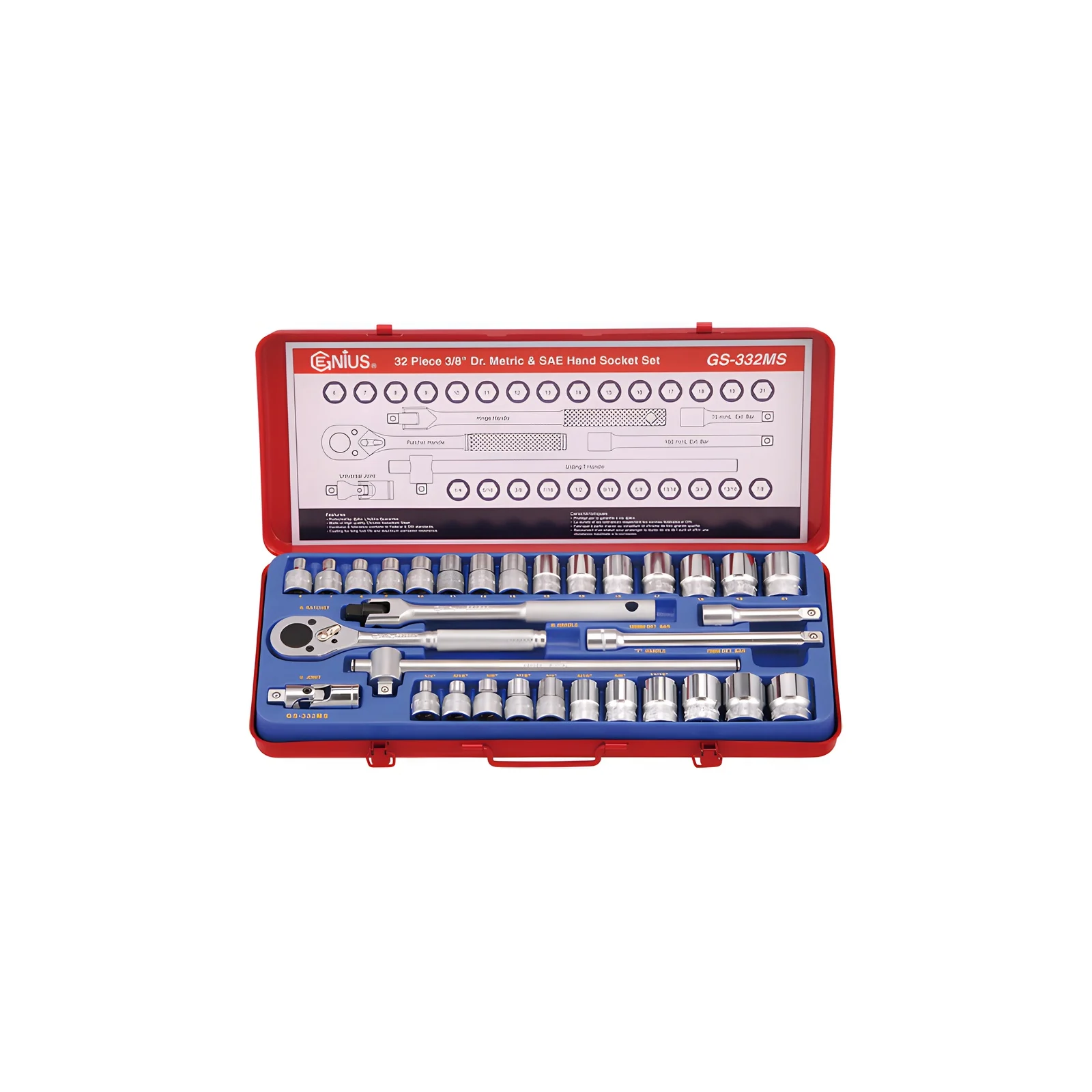 Genius GS-332MS MET and SAE socket set (32 pieces) 3/8" Dr.