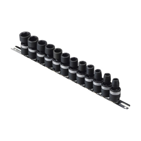 Ensemble de douilles pivotantes à chocs à embouts hexagonaux MET 3/8" x 8mm à 19mm ( 12 pièces) Genius TG-312M