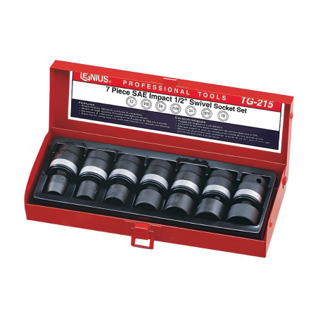 Genius TG-215 SAE swivel impact socket set (7 pieces) 1/2" to 7/8" x 1/2" Dr.