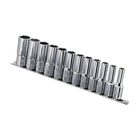 Genius GD-312M MET Deep Chrome Hex Socket Set (12 pieces) 8mm to 19mm x 3/8" Dr.