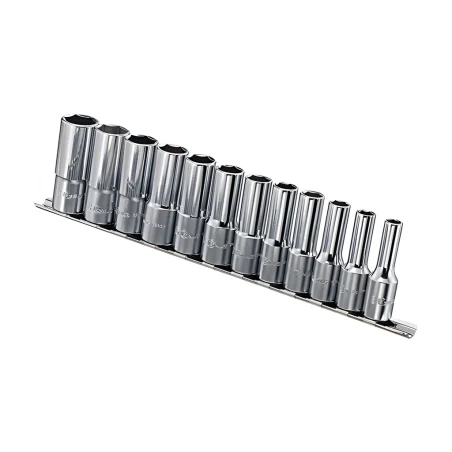 Genius GD-312M MET Deep Chrome Hex Socket Set (12 pieces) 8mm to 19mm x 3/8" Dr.