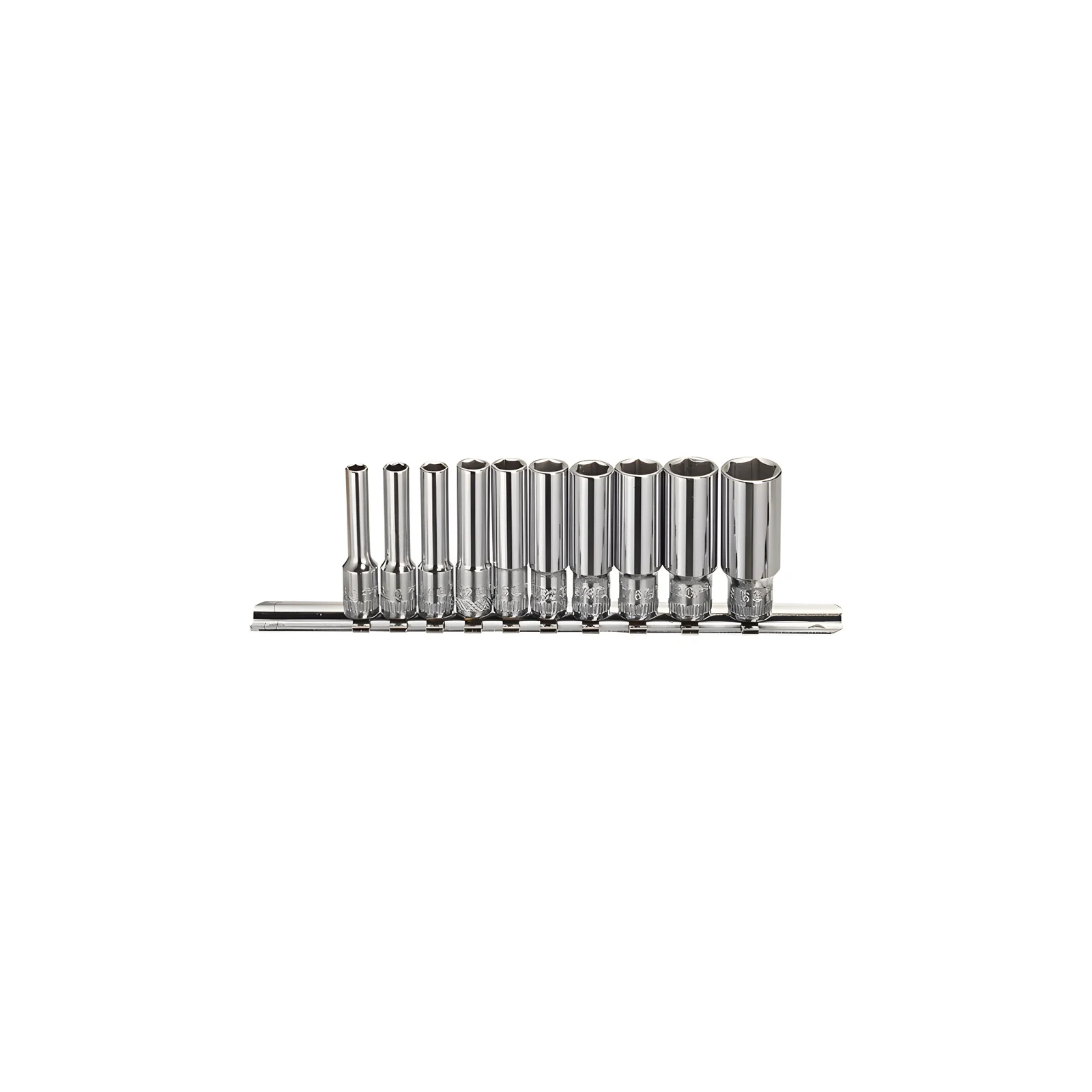 Genius GD-210S SAE deep chrome hex socket set (10 pieces) 3/16" to 9/16" x 1/4" Dr.