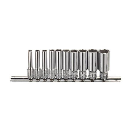 Genius GD-210S SAE deep chrome hex socket set (10 pieces) 3/16" to 9/16" x 1/4" Dr.