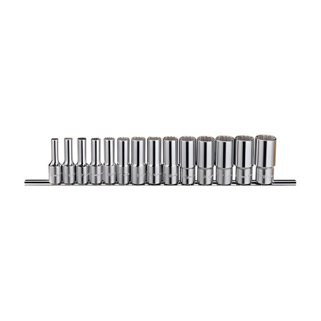 Genius TW-314SD SAE Hex Socket Set (14 pieces) 1/4" to 7/8" x 3/8" Dr. 12 Pt.