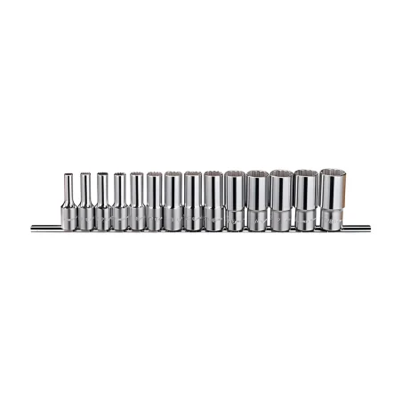 Genius TW-314SD SAE Hex Socket Set (14 pieces) 1/4" to 7/8" x 3/8" Dr. 12 Pt.