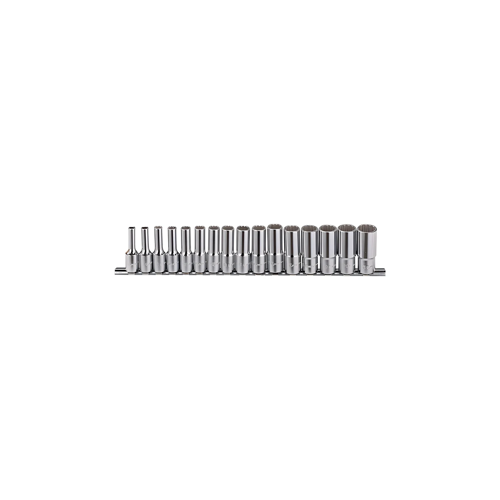 Ensemble de douilles profondes chromées MET 3/8" x 6mm à 21mm x 12 pans (16 pièces) Genius TW-316MD