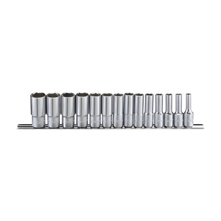 Genius GS-314SD SAE deep chrome socket set (14 pieces) 1/4" to 7/8" x 3/8" Dr.