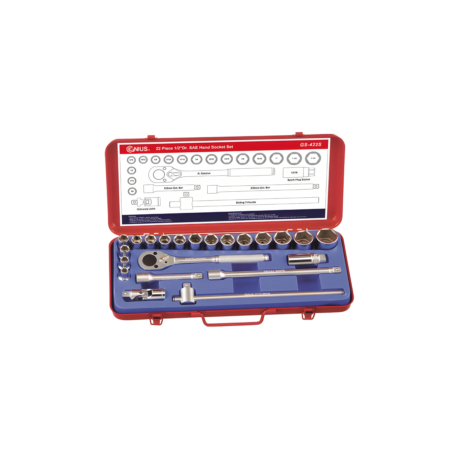 Ensemble de douilles SAE 1/2" x 3/8" à 1-1/4" (22 pièces) Genius GS-422S