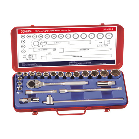 Genius GS-422S SAE socket set (22 pieces) 3/8" to 1-1/4" x 1/2" Dr.