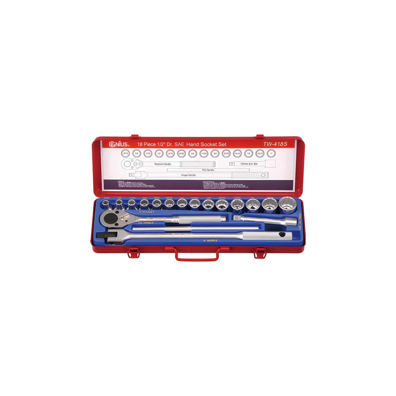 Ensemble de douilles SAE 1/2" x 5/16" à 1" (18 pièces) Genius TW-418S