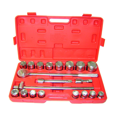 Rodac H11LD755 SAE triple chrome plated forged steel hex socket set (21 pieces) x 7/8" to 2" x 3/4" Dr. 6 Pt.