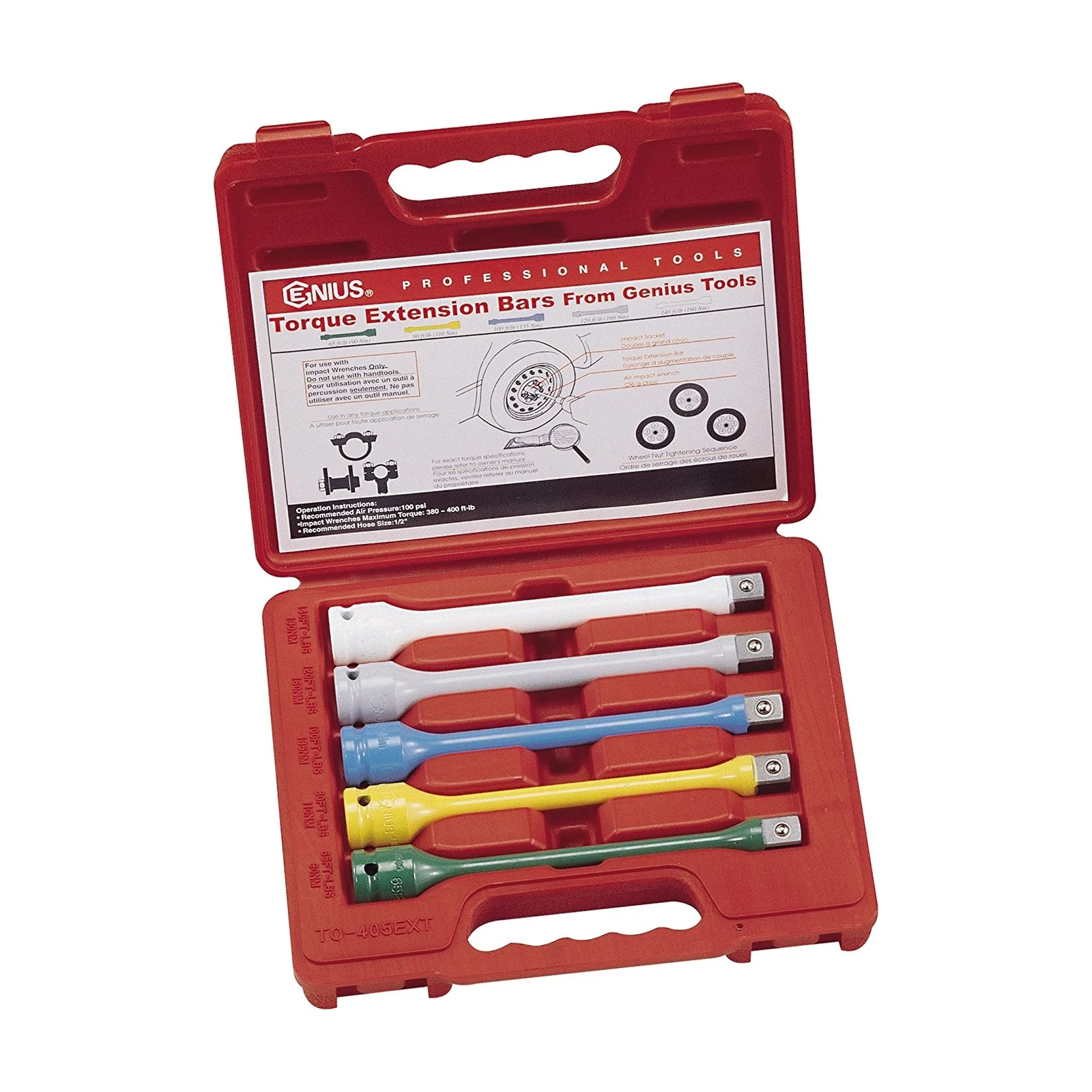 Genius TO-405EXT torque extension bars set (5 pieces) 1/2" Dr.