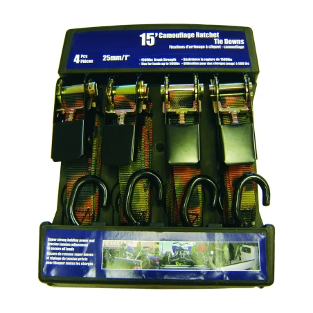Rodac 64406-15 Camouflage ratchet strap set (4 pieces) 15' 1,500 lb. x 1"