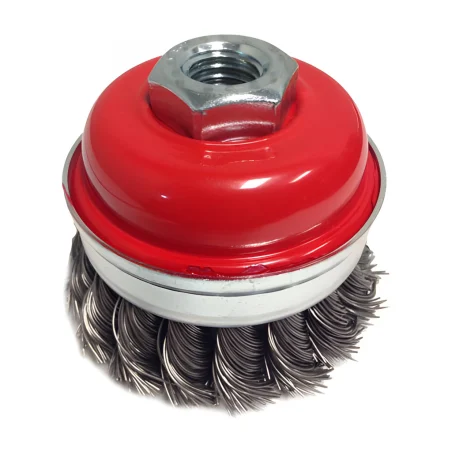 Felton C375 cup brush knotted wire with ring single row 3" x 3" x 5/8"-11 x 0.020" x 7/8"
