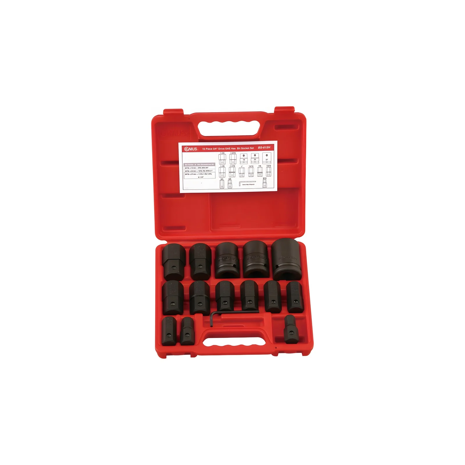 Genius BS-615H SAE hex bit socket set (15 pieces) 3/4"