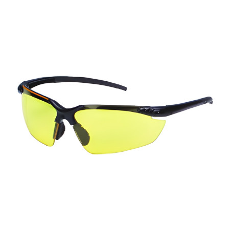Ho Safety X6-B Black Frame safety glasses, double yellow molded polycarbonate lenses