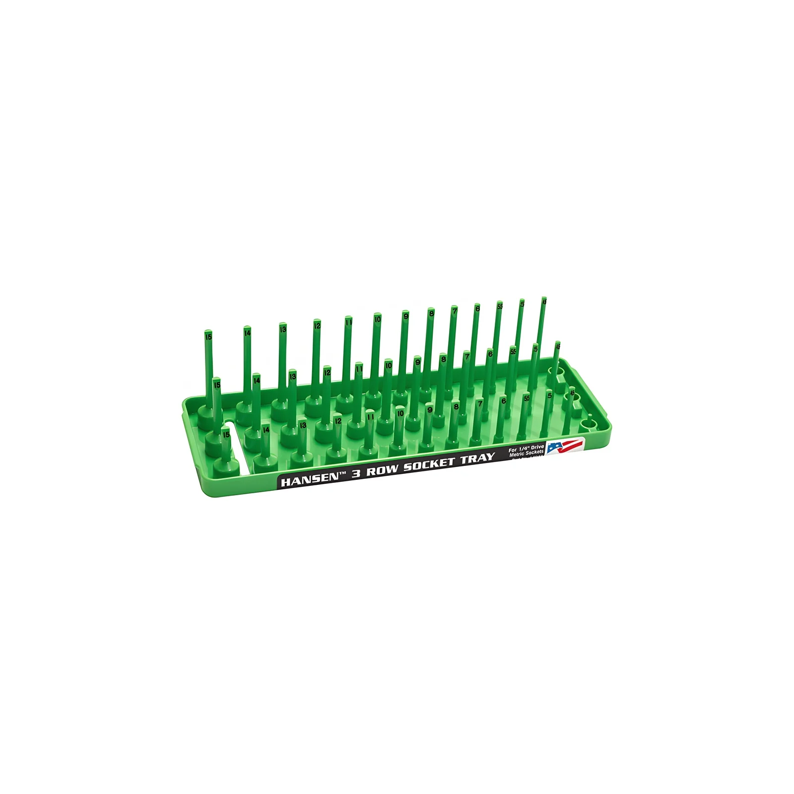 Plateau vert à trois rangées de douilles MET 1/4" Hansen Global 14043