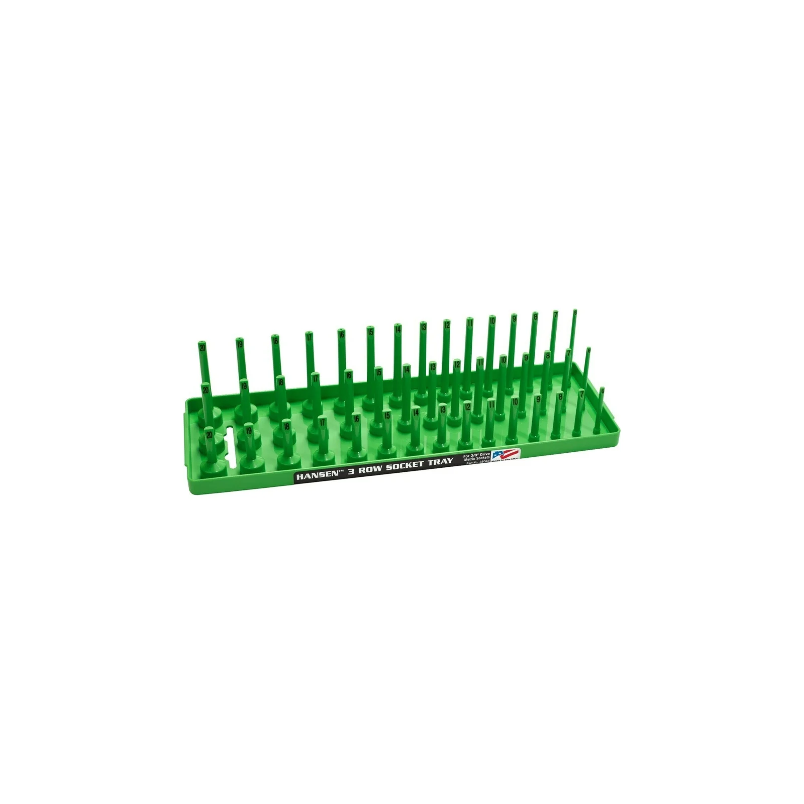 Plateau vert à trois rangées de douilles MET 3/8" Hansen Global 38043