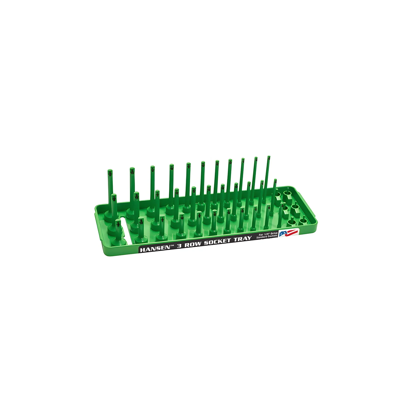 Hansen Global 14033 SAE Green Three-Row Socket Tray 1/4" Dr.