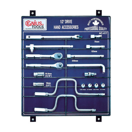 Présentoir de 17 accessoires pour poignée à prise 1/2" Genius AC-417