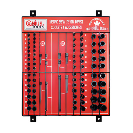Genius CM-3490ACM MET Impact Socket and Accessory Display board (90 pieces) 3/8" and 1/2" Dr.