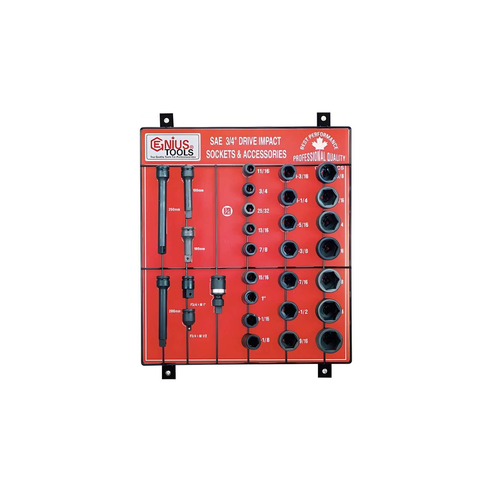 Présentoir de douilles à chocs et accessoires SAE à prise 3/4" (30 pièces) Genius CM-630ACS