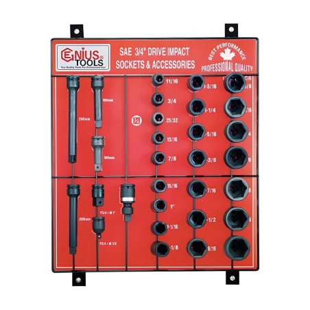 Genius CM-630ACS SAE Impact Socket and Accessory Display board (30 pieces) 3/4" Dr.