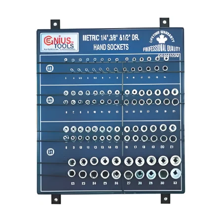 Présentoir de douilles MET à prises 1/4", 3/8", 1/2" (105 pièces) Genius GS-234105M
