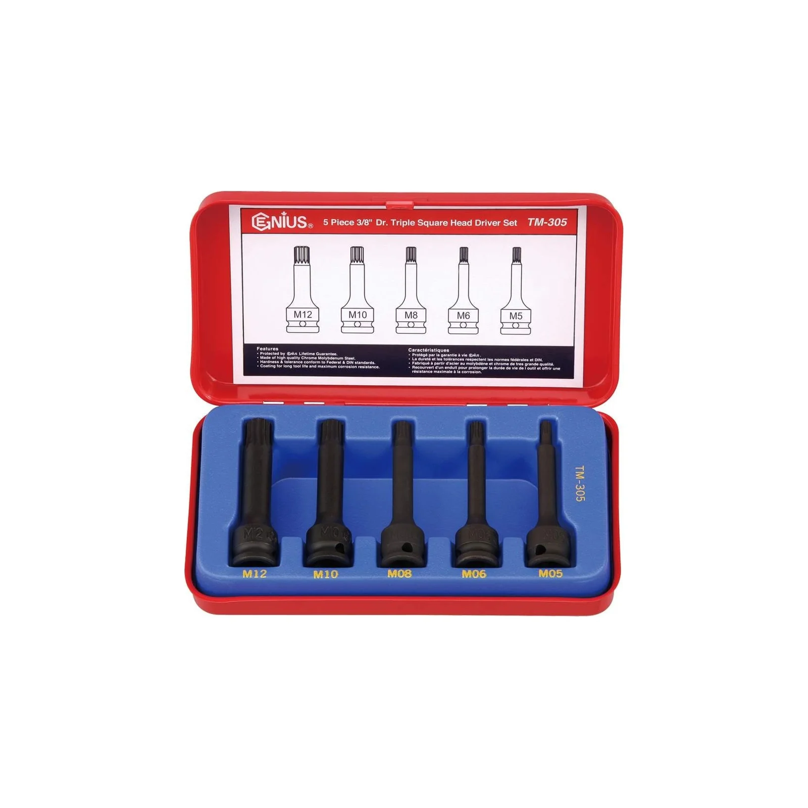 Ensemble de douilles à triple carrés 3/8" x M5 à M12 (5 pièces) Genius TM-305