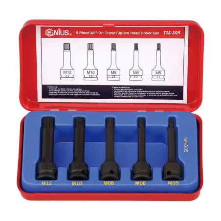 Genius TM-305 Triple square socket set (5 pieces) M5 to M12 x 3/8" Dr.