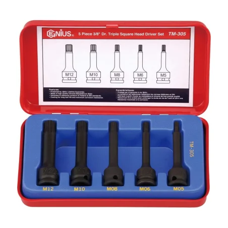 Genius TM-305 Triple square socket set (5 pieces) M5 to M12 x 3/8" Dr.