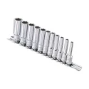 Ensemble de douilles profondes chromées à embouts hexagonaux MET 1/4" x 4mm à 13mm (11 pièces) Genius GD-211M