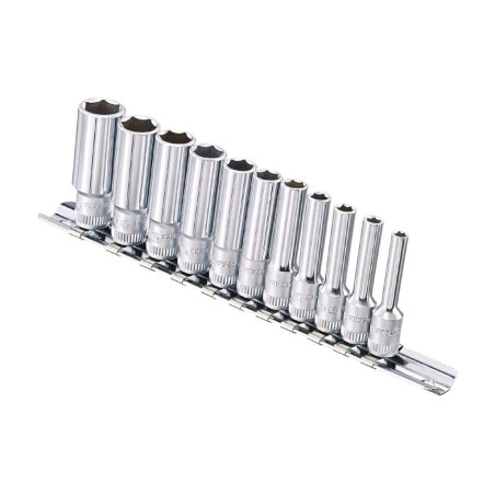 Ensemble de douilles profondes chromées à embouts hexagonaux MET 1/4" x 4mm à 13mm (11 pièces) Genius GD-211M