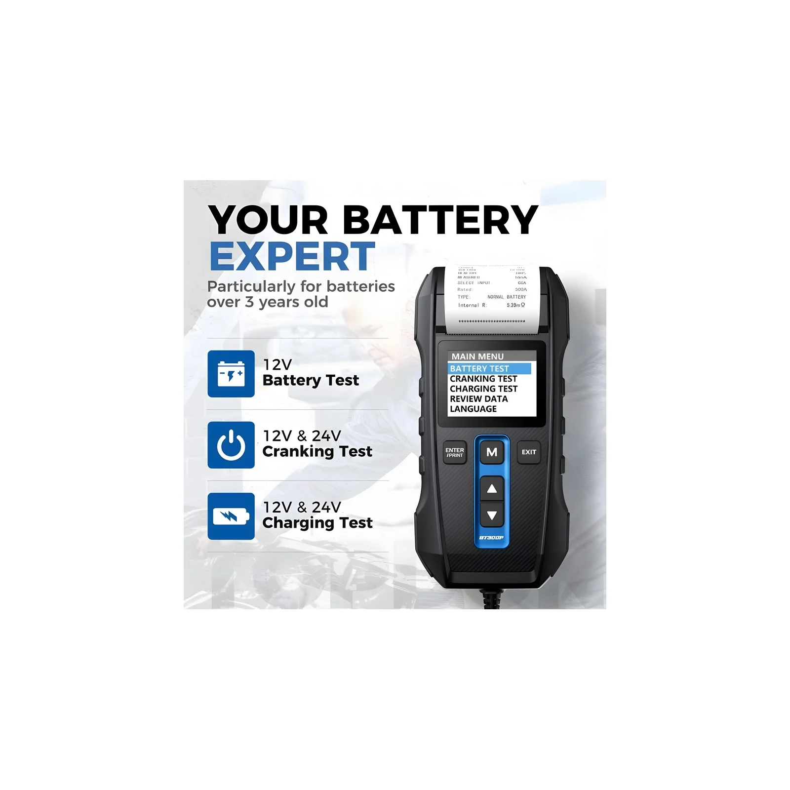 12 V Battery Analyzer with Printer TOPDON BT300P