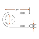 Round U-Bolt Kit 1/2" for 3" Axle, Zinc Finish
