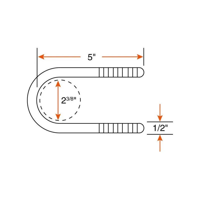 Ensemble de boulons en "U" ronds 1/2" pour essieu 2-1/2" fini zinc