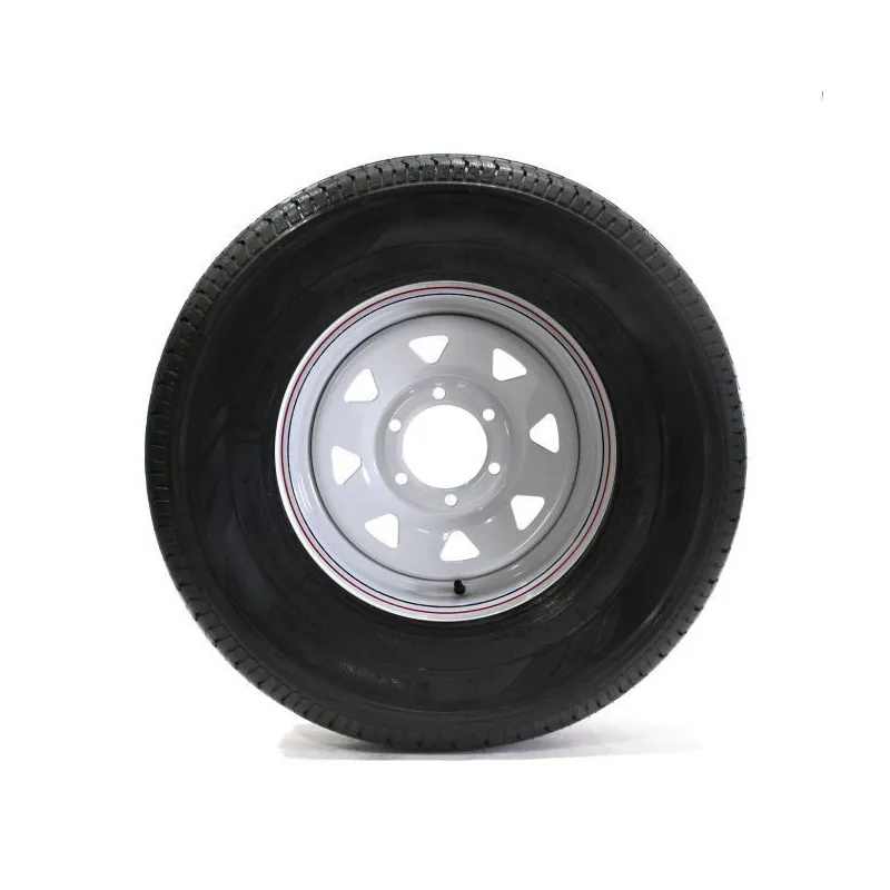 Castle Rock 225/75R15 10 Ply Tire on White Rally Rim 6 Holes