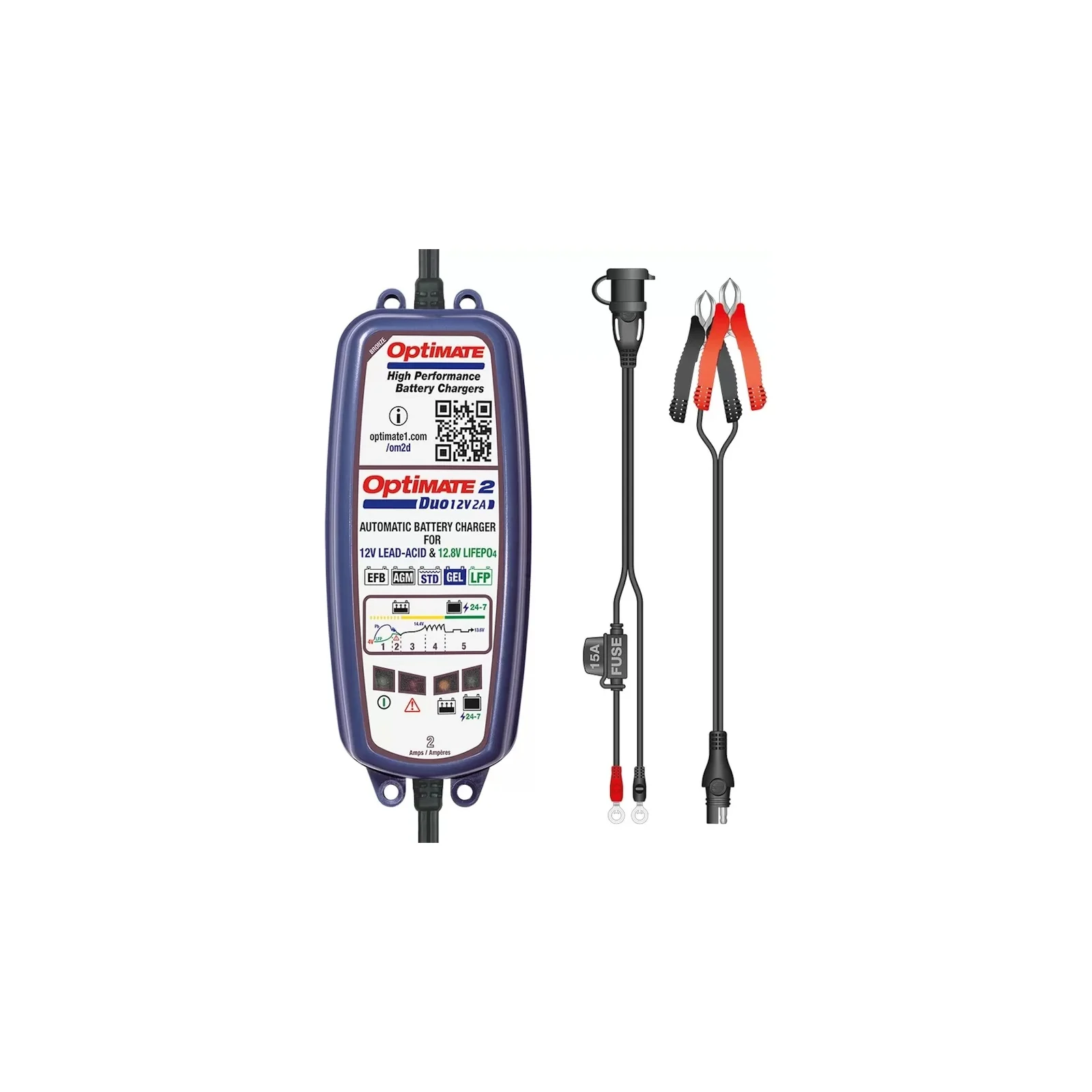 Battery Charger Maintainer 12 V 5-Step Optimate Tecmate TM-551