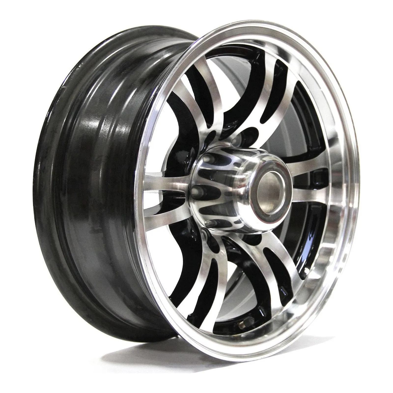 15" x 6" 6 Holes Black Jaguar Aluminum Trailer Rim with Cap (6/5.5)