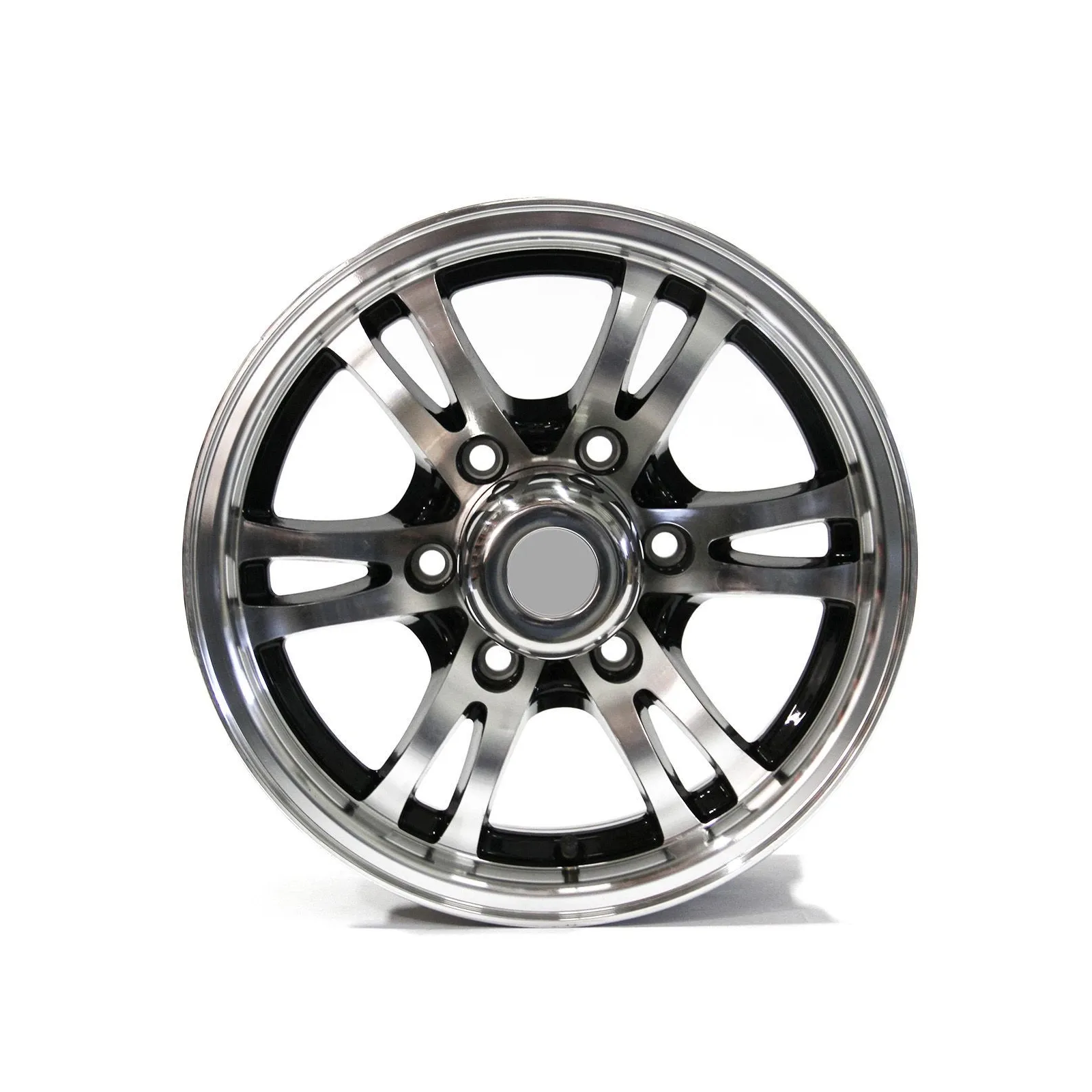 15" x 6" 6 Holes Black Jaguar Aluminum Trailer Rim with Cap (6/5.5)