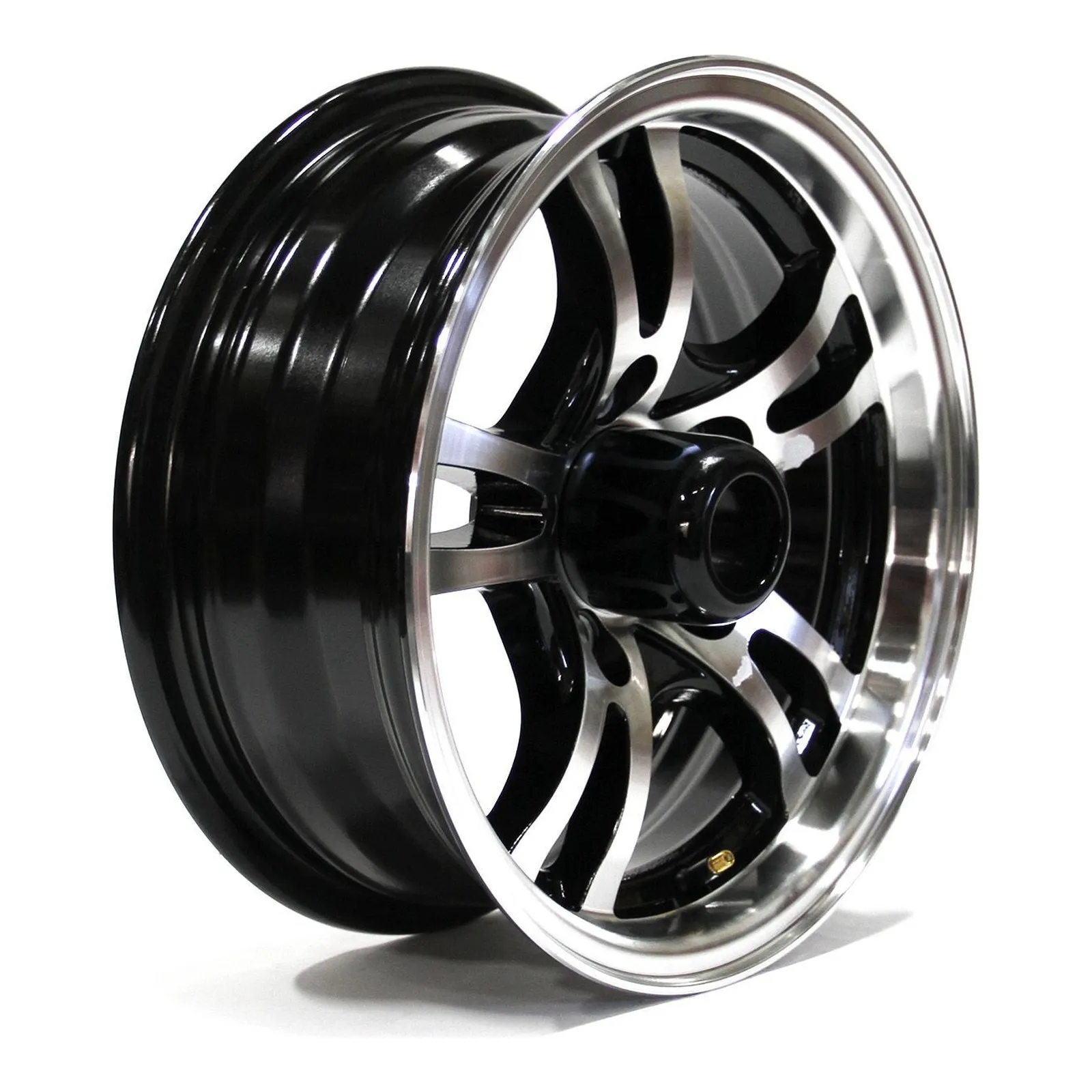 14" x 5-1/2" 5 Holes Black Jaguar Aluminum Trailer Rim with Cap (5/4.5)