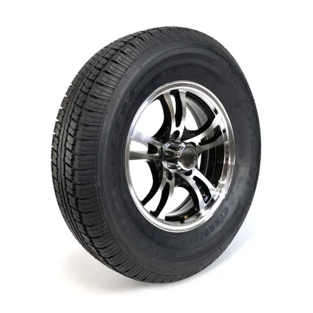 Castle Rock Radial 225/75R15 8 Ply Tire on 5 holes Black Jaguar Alloy Rim