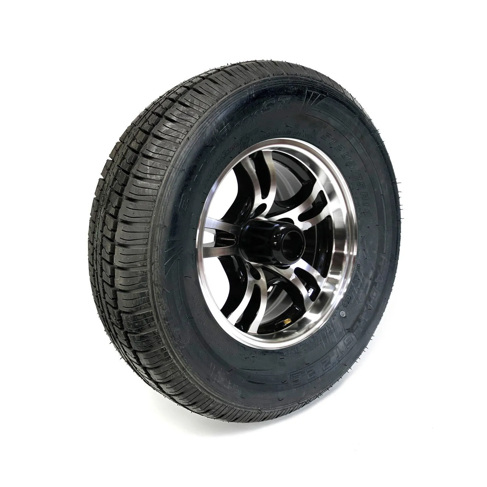 Castle Rock Radial 205/75R14 8 Ply Tire on 5 holes Black Jaguar Alloy Rim