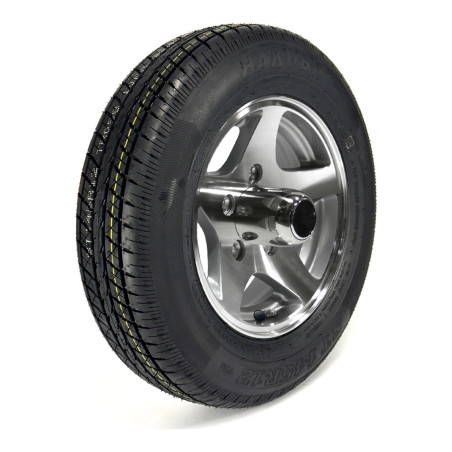 Hakuba Radial 145R12 10 Ply Tire on 5 holes Silver Five Star Alloy Rim